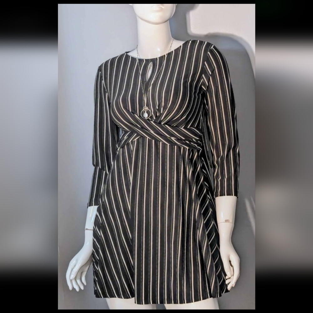 As U Wish Black and White Striped Long Sleeve Dress